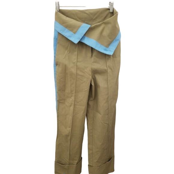 Diane Von Furstenberg Ribbon-Stripe Wide-Leg Fold-Over Pants - Picture 7 of 16